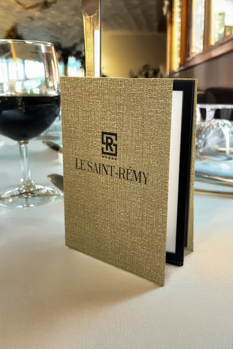 Porte menu personnalisé, format A4, matière tissé