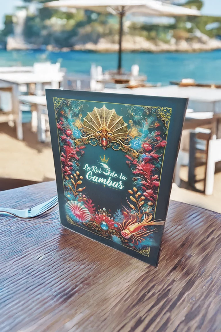 Porte menu Personnalisé Le Roi de la Gambas